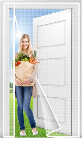 Magnetisch für Moskitonetz-Vorhang 100x240cm, selbstschließendes Netz für Schiebetüren, Garagen Weiß
