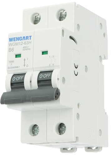Wengart MCB WGM12-63H Disjoncteur AC230V 6A 2P 10kA B-Char, convient pour les appareils ménagers et les circuits d'éclairage, convient pour les boîtes de distribution