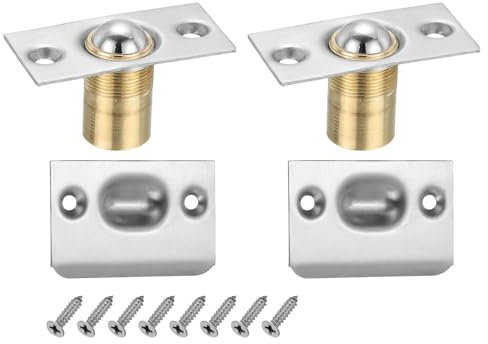 PATIKIL Stainless Steel Closet Ball Catch Door Hardware, 2 Pack Adjustable Cabinet Door Ball Catch Chrome Finish with Strike Plate & Screw for Interior Doors, Silver