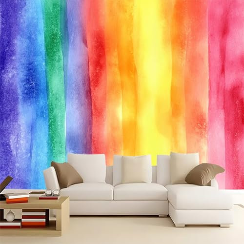 Papier peint intissé Fond Arc En Ciel Aquarelle Décoration Murale 300 x 210 cm Photo Imperméable Papier Peint Cuisine Chambre Salon Coloré Panoramique Murales Decoration Murale
