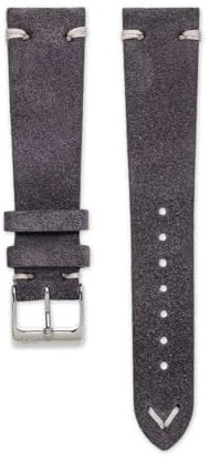 WB Original Wildleder-Uhrenarmband | Vintage Dunkelgrau - 20 mm - Schließe: Silber Poliert | Leder | Ersatz-Armband