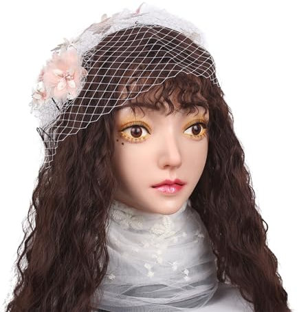 Adima Maschera realistica per la Testa Femminile in Silicone Maschere da Donna realistiche per Il Travestimento,Avorio,Upgrades