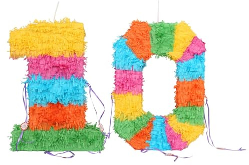 2pc 10. Geburtstag Piñata- und Augenbinden-Set - Mehrfarbig - Mexikaner Kinder Mädchen Jungs Geburtstagsfeier Parteien Spiele Dekorationen Bausatz - Von Fax Potato