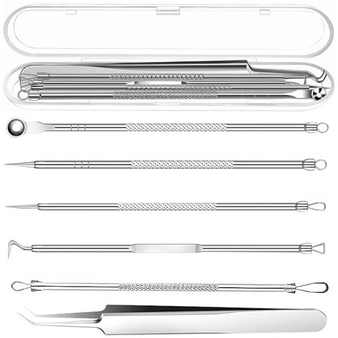 Tire Comedon Aspirateur Point Noir Extracteur, 6 Pièces Extracteur Point Noir, Perce Bouton Pince Point Noir Extracteur Visage Blackhead Remover Aspirateur Visage Acier inoxydable Set