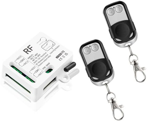 EunnacoTop 433 Mhz Rf Interruttore Remoto Wireless, Dc 7v 12v 24v 36v 48v Ac12v 24v 36v 10a 2 Canali Ricevitore Relè Con 2 Telecomandi Per Luce, Motore Per Cancello, Sistema Di Porte