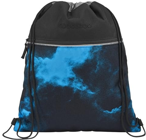 coocazoo Turnbeutel „Mystic Clouds”, schwarz-blau, mit Reißverschlussfach und Kordelzug, reflektierende Elemente, Schlaufen zur Befestigung am Schulrucksack, 10 Liter, ab der 3. Klasse