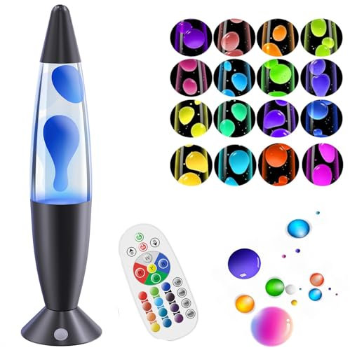 FOOING Flüssigbewegungslampe, Liquid Motion Lampe, 17 Farbwechsel Nachtlicht mit Fernbedienung, Stimmungsbeleuchtung für Schlafzimmer, Entspannter Nighlight für Kinder Erwachsene-16 Schwarz