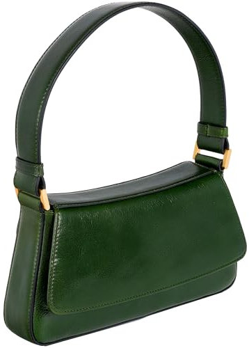 Time Resistance Lederhandtasche - Geldbörse aus Vollnarbenleder für Damen - Umhängetasche (Grün)