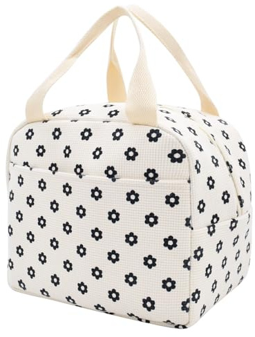 Nanxson Bolsa de almuerzo para mujeres y hombres,Bolsa de almuerzo aislante, Fiambrera a prueba de fugas para viajes, trabajo y picnic (9L,Flor blanca)