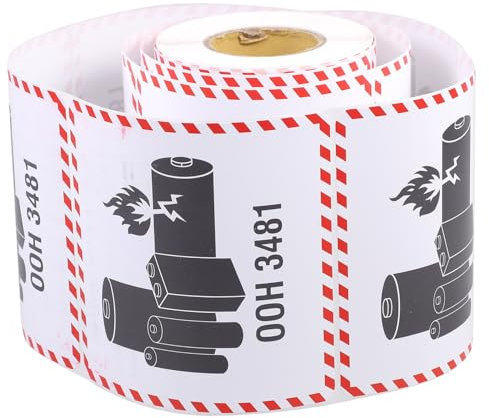Holibanna Lithium Battery Warning Labels 100x100mm, 300pcs Un3481 Shipping Caution Stickers for Air Transport, Flammable and Explosive Hazard Labels for Battery Logistics Packaging