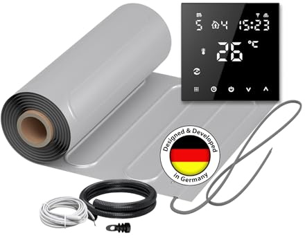 Heizmatte WARMON ALU 150 W/m² inkl. Smart WiFi Thermostat TS 300-Serie, Thermostat:TS 300 WiFi Schwarz, Mattengröße:10 m² - 2 Stk (6+4 m²)