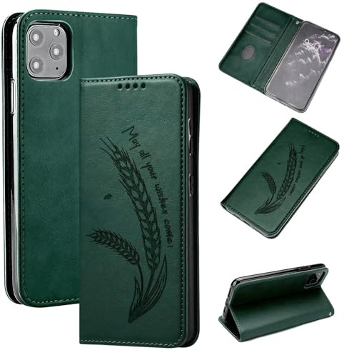 GoodcAcy Handyhülle Kompatibel mit iPhone 15 Hülle mit Kartenfach Standfunktion Schutzhülle, Premium PU Leder Magnet Klappbar Klapphülle Flip Case für iPhone 15 - Weizenblüte Grün