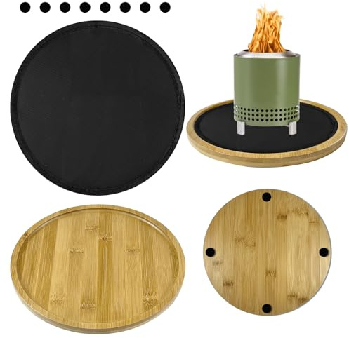 Hlimior Lot de 2 tapis de brasero de table de 25,4 cm résistants à la chaleur - Plateau rond en bambou avec tapis ignifuge pour intérieur et extérieur - Pour protéger le comptoir et la table (30,5 cm)