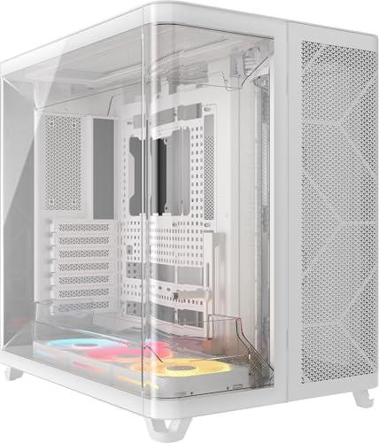 CORSAIR AIR 5400 LX-R RGB iCUE LINK Case PC Panoramico Mid-Tower – Bianco | A Tripla Camera, 3 Ventole LX-R RGB Rotazione Inversa, Condotti Silenziosi ad Alto Flusso, Supporto Scheda Madre Inverso