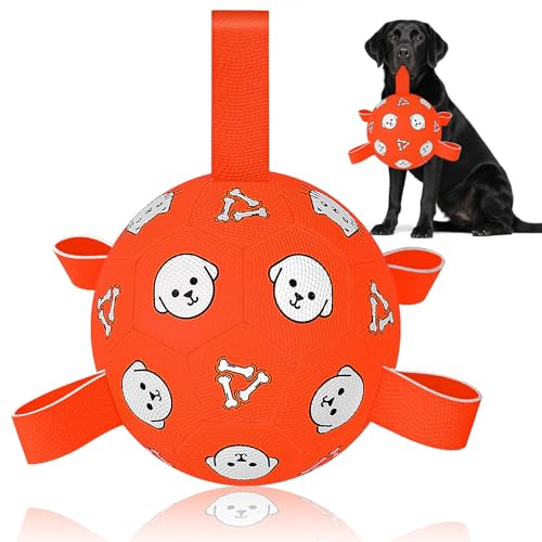 WYNTRIUM Dog Football Toys for Large Dogs with Webbing, Durable Bright Dog Balls for Fetch, Interactive Floating Water Ball for Touring, Indoor & Outdoor (Orange,8inch)