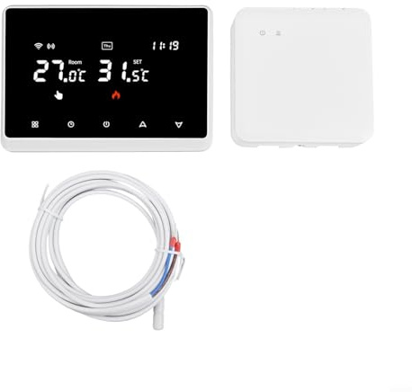 Funk-Smart-Thermostat mit RF-Empfänger, Sprach- und APP-Steuerung, unterstützt manuelle und automatische Modi für Heizungssysteme (Weiß + Sensor)
