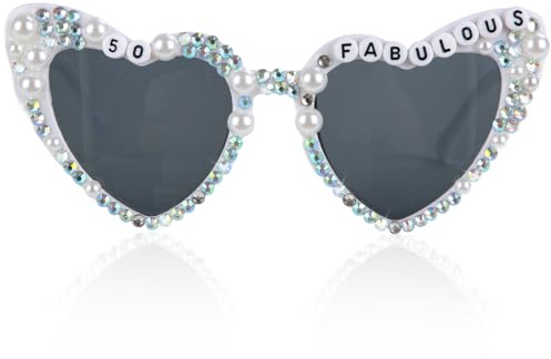50 Geburtstag Brille 50 & Fabulous, Herzförmige Sonnenbrille Rosa Weiß, Liebe Herz Sonnenbrille für Frauen Party, Foto Prop Brille für 50 Geburtstag Feier