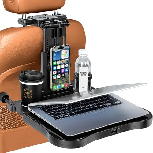 Auto Tisch für Rücksitz Beifahrer, Schreibtisch mit Getränkehalter und Handyhalter, Laptop-Tablett fürs, Auto Multifunktional Esstisch für Kinder Erwachsene Klappbar Einstellbar Belastbarkeit 15-20 k