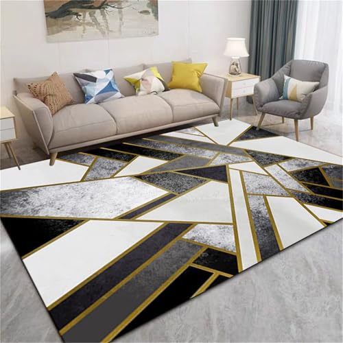 Kunsen Wohnzimmercouch Schlafzimmer deko Grauschwarz rutschfeste Moderne geometrische Muster für Wohnzimmer, und Küche 170x230CM dekoartikel