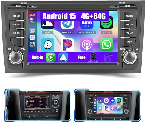 Inefala 4G+64G Autoradio Android 15 für Audi A6 mit Wireless Carplay, Android Auto, 7 Touchscreen Radio Auto mit GPS, WiFi, RDS/FM, USB, SWC, Mikrofon, Rückfahrkamera