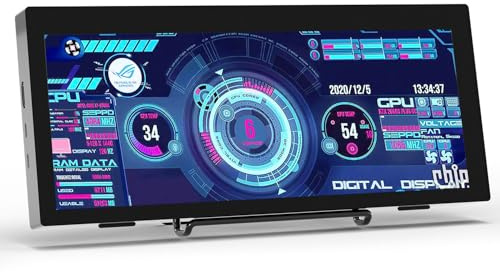 12.3 Inch IPS Stretched Bar LCD Travel Display 1920*720 Secondary Monitor | HDMI USBC, Mini Portable Monitor Metal Material for Laptop Computer Windows Aida64 GPU CPU RAM Monitoring,Built-in Speaker