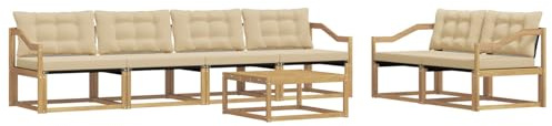 vidaXL Outdoor-Sofagarnitur 7 pcs Weiß und Beige 79 x 79 x 37 cm, Garten, modernes Outdoor-Sofa, Terrassen-Lounge-Set, Bequeme Sitzmöbel für gemütliche Abende