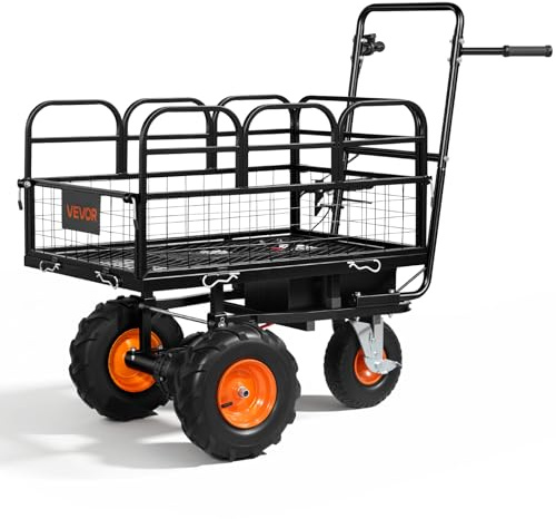 VEVOR Chariot de Jardin Électrique 500 W Charge 226 kg Chariot Motorisé, pour Transport Terre Bois Outils de Ferme, Batterie 432 Wh 36 V 12 A, Châssis Acier, avec 3 Roues, Pneus Tout-Terrain, Frein