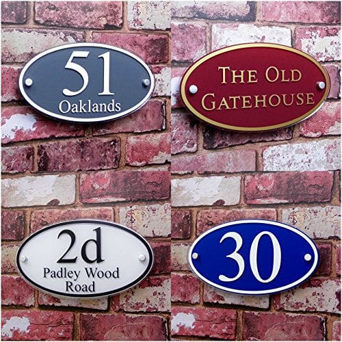 House Address Number Plaque Name/Street Plate Large 'Oval' MADE TO ORDER Personalise with Font and Colour Glass Effect ACRYLIC