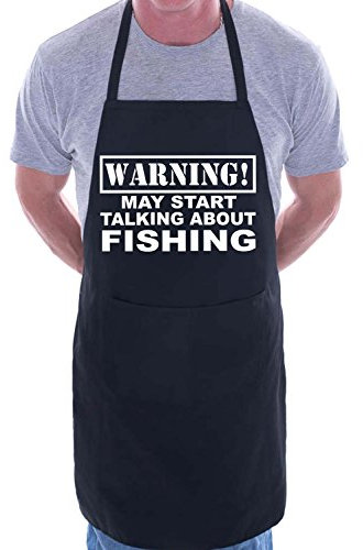 Print4U Delantal de cocina divertido con texto en inglés Warning May Talk About Fishing Angler, Negro, Taille unique