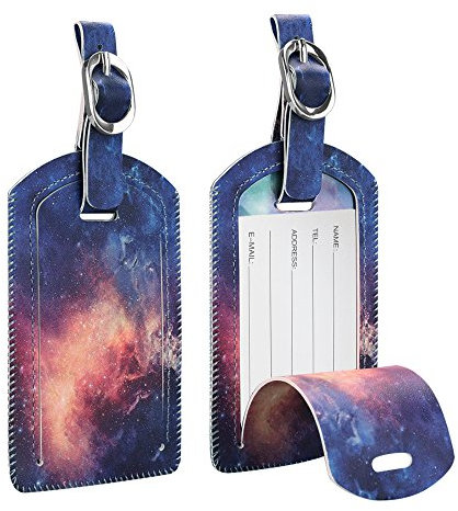 [2 Stück] Fintie Kofferanhänger aus Kunstleder, Gepäckanhänger ID Etikett mit Adressschild Namenschild für Reisetasche Koffer, Die Galaxie
