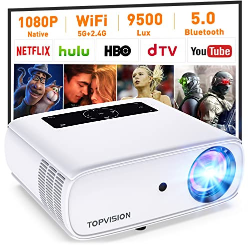 5G WiFi Mini Projector - 9500L Full HD Native 1080P with Bluetooth, 4K Support - Portable Home Outdoor Wireless Mirroring Compatible with iPhone/Android/TV Stick/HDMI/USB in White