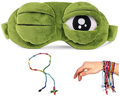 YouU 3D-Schlafmaske, Frosch, Grün, Cartoon, trauriger Frosch, Augenmaske, Schlafschutz, Reisen, Anime, lustiges Geschenk