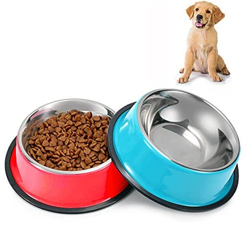 SUOXU Lot de 2 gamelles antidérapantes en acier inoxydable pour chien et chat