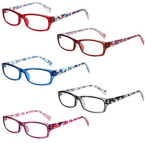 Kerecsen 5 Paar Lesebrille Stilvolle Musterrahmen Leser Qualität Mode Damen Brille für Frauen (5 Farbe Mischen, 1.75)