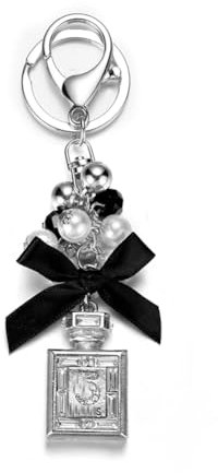 SWJEWEL Perfume Bottle Diamond Keychain Bow-Knot Pearl Beads Handbag Personalized Keyring for Women Purse Wallet Girls Car Key Ring - silver - Large