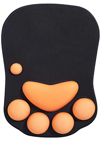 DOBAOJIA Mauspad mit Handgelenkstütze, Katzenpfote Mauspad, Ergonomisches 3D Silikon Gel Mouse Pad, Rutschfester Boden, für Zuhause/Büro/Gaming, Schwarz & Orange