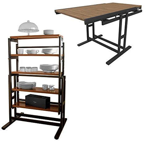 BLUMIE Mesa Comedor Modular (L120 x l78 x H77,5 cm) Convertible en Estanteria - Estilo Industrial - Color Nogal