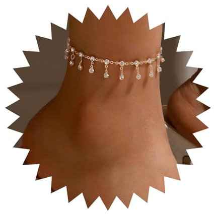 Inilbran Bracelet De Cheville Boho Avec Pendentifs En Cristal Bracelet De Cheville Avec Perles En Diamant Bracelet De Cheville Avec Frange En Strass Bracelet De Cheville En Or Avec Tassel Bijoux