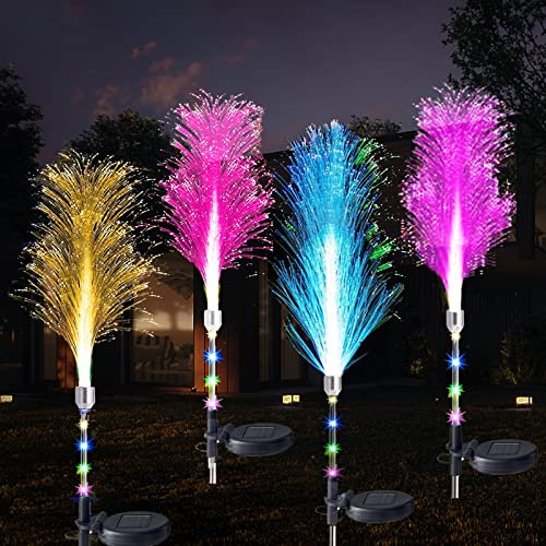 Solarlampen für Außen Garten, 4 Stück Solarleuchten Garten Deko Schilf mit Farbwechsel LED, IP65 Wasserdicht Solar-Federlicht für Outdoor, Rasen, Balkon, Terrasse weihnachtsdeko aussen