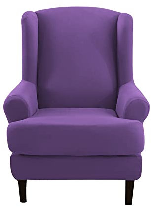 Highdi 2 Teilig Ohrensessel Überzug, Einfarbig Sessel-Überwürfe Ohrensessel Schonbezüge Bezug Sesselhusse Elastisch Stretch Tiger Stuhlbezug mit Armlehne Hohe Rückenlehne Universal (Violett)