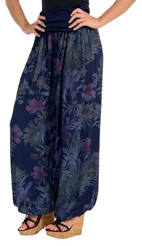 Malito - Damen Haremshose floraler Blumen Print - atmungsaktive Pumphose - dünne Freizeit Strandhose - hautfreundliche Aladinhose 8939 (dunkelblau)