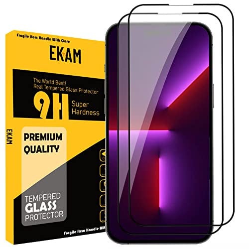 EKAM Pack of 2, Screen protector Compatible for iPhone 14 [6.1 - Inch], Full Coverage Tempered Glass Film For iPhone 14 (6.1) - Black
