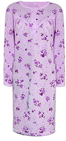 i-Smalls Camicia da notte da donna in pile termico super morbido a maniche lunghe floreale da notte, Lilla, M