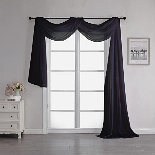 Chyhomenyc Schwarzer transparenter Schal für Fenster, 55,6 cm, extra lang, Fensterschal, Vorhänge, Stangentasche, Hintergrund für Hochzeitsbögen, Drapieren/Party/Himmelbett/Wohnzimmer, 1 Stück, 4,7 m
