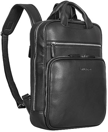 STILORD 'Nova' Moderner Echt-Leder Rucksack mit Laptop-Fach 13,3 Zoll für Damen und Herren 2-in-1 Rucksack-Handtasche Rucksack für Reisen, Office und Freizeit, Farbe:schwarz