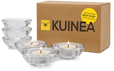 KUINEA Teelichthalter [6er Set] Aus Glas - Edle Deko Teelichtgläser - Windlicht Glas I Dekoration für Hochzeit, Geburtstag, Weihnachten I Dekoration Wohnung I Esstisch Deko