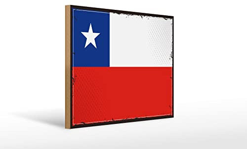 Femer Holzschild Flagge Chiles 40x30cm Retro Flag of Chile