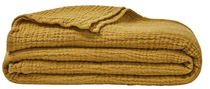 ESSIX Plaid uni en Gaze de Coton, Jazzy, 130x170cm, Jaune Moutarde
