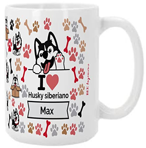 Bee Ingenious Taza HUSKY Personalizada con Nombre - XL 443 ml para Desayuno - Regalo para Amigas - Razas de Perros - Originales para Regalar