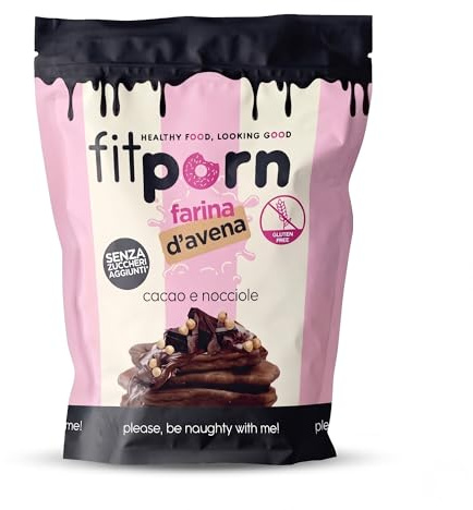 Farina di Avena Aromatizzata Cacao e Nocciole Senza Glutine e Low Sugar | Fitporn Instant Oats, Farina di Avena Istantanea Senza Zuccheri Aggiunti a Basso Indice Glicemico, Vegan, 750g